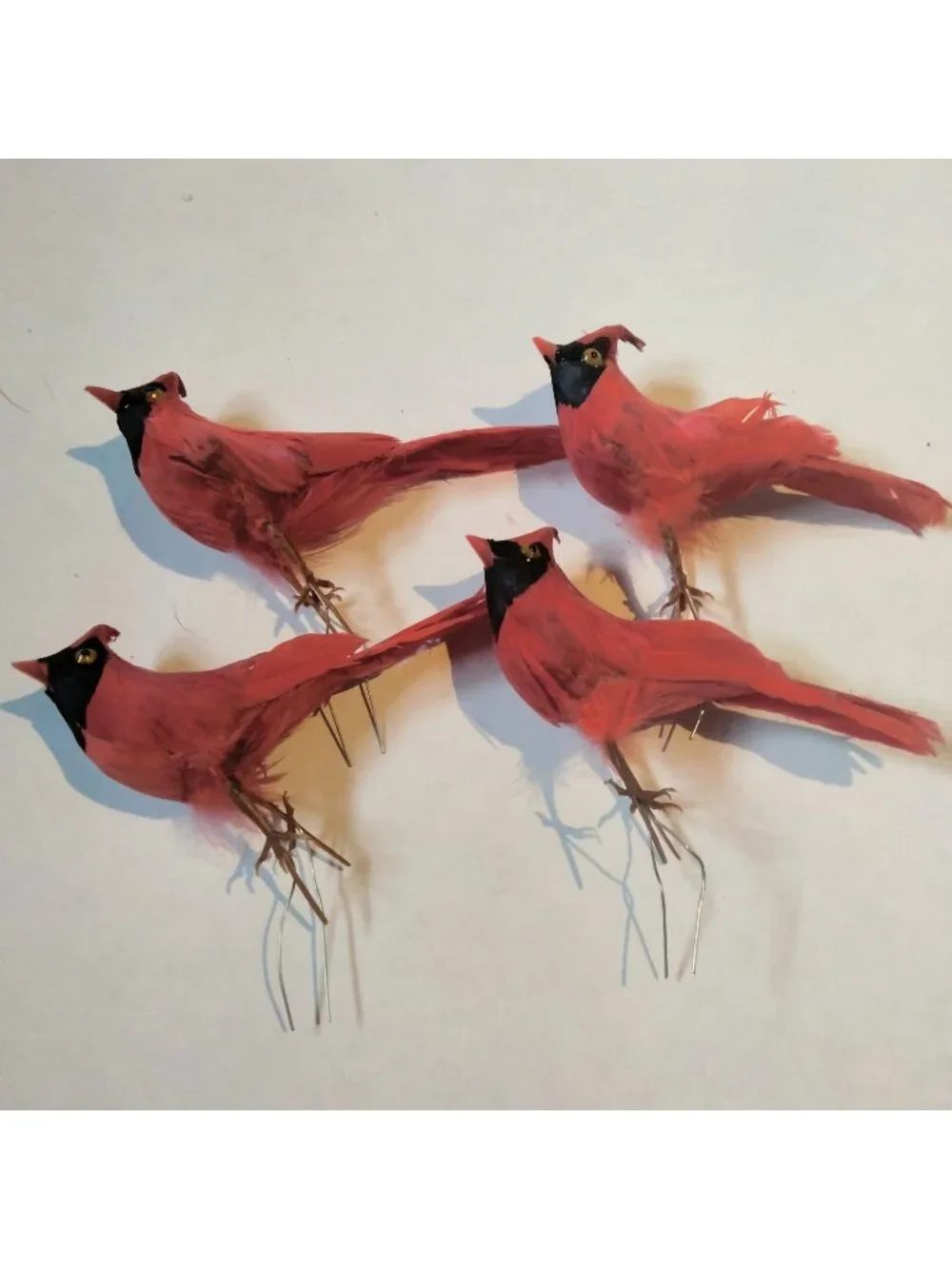 Red Cardinal Bird Figurine Ornament Feathers Wire Pick Craft Decoration Lot 4
